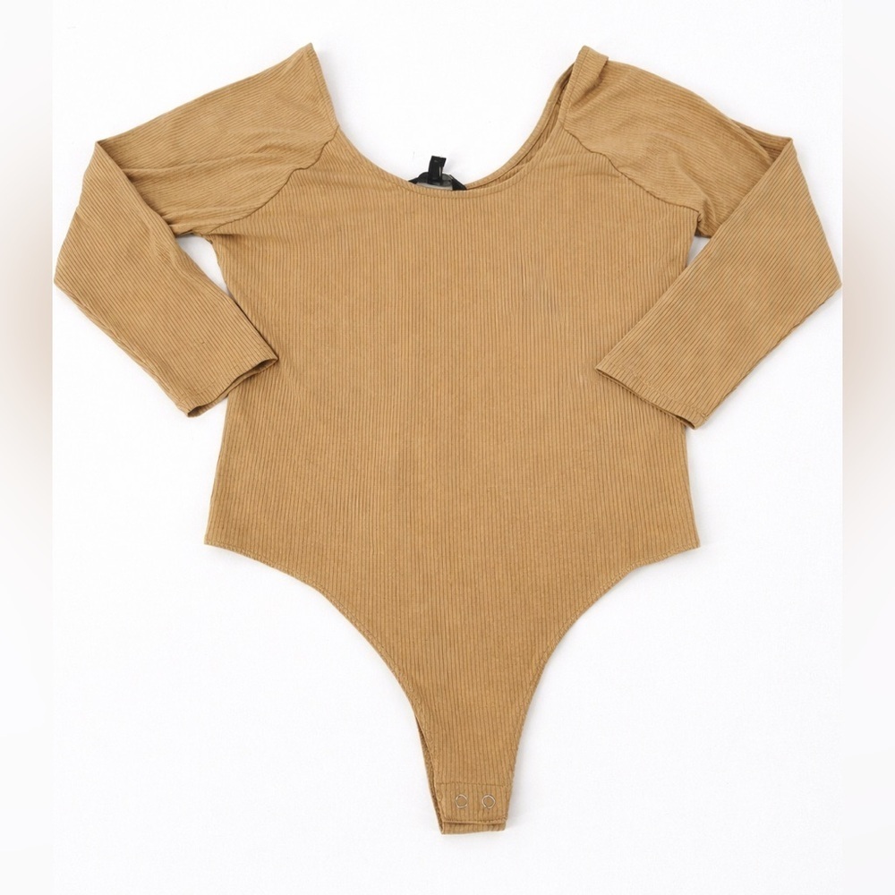Banana Republic Ribbed Tan Long Sleeve Bodysuit Scoop Neck Stretch Size S